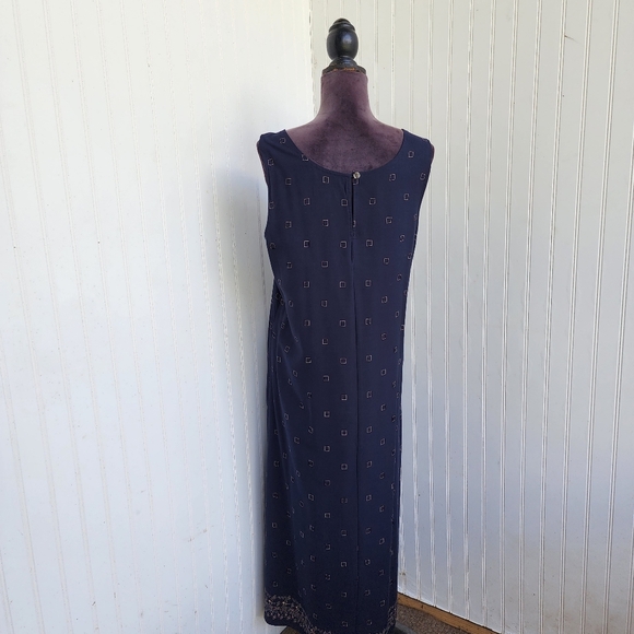 Christopher & Banks Womens Navu Blue Tan Geo Print Dress Sleeveless Midi Maxi 12 - Picture 5 of 12